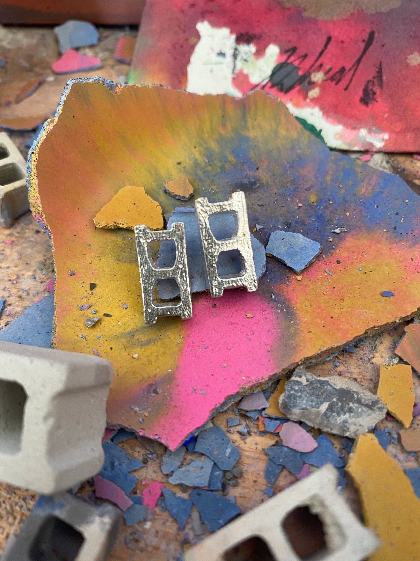 Sterling Silver Mini Brick Earrings