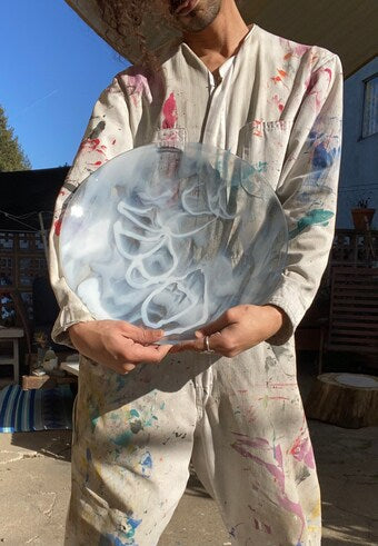 Large Round Marbled Glass Catchall Display Serving Platter One of a Kind