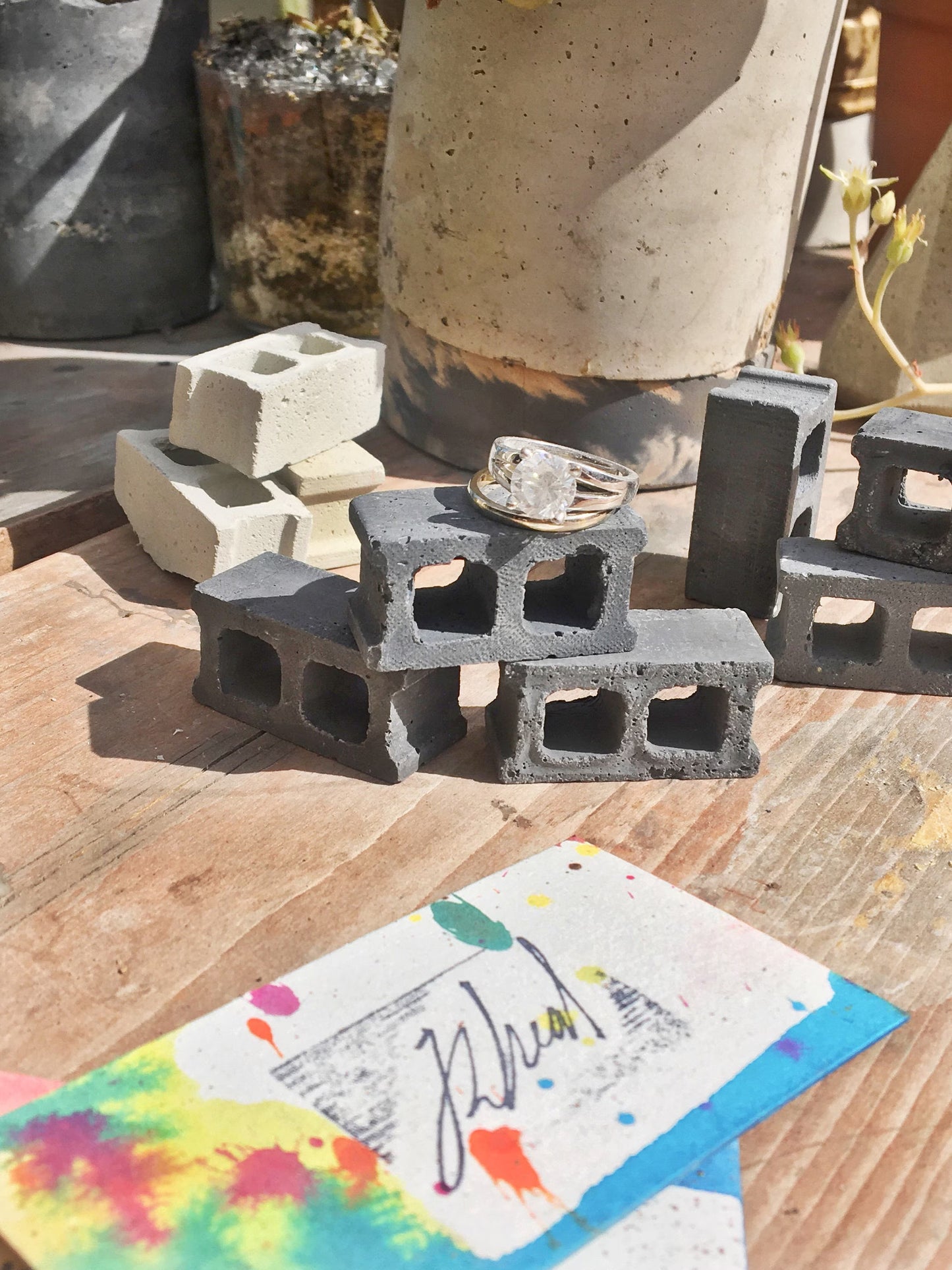 Miniature Charcoal Concrete Block Set of Three