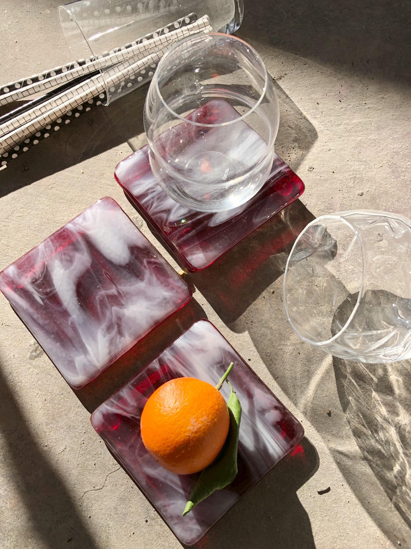 Marbled Glass Coaster Cranberry Ice