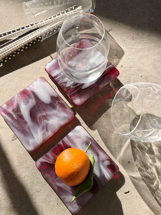 Marbled Glass Coaster Cranberry Ice