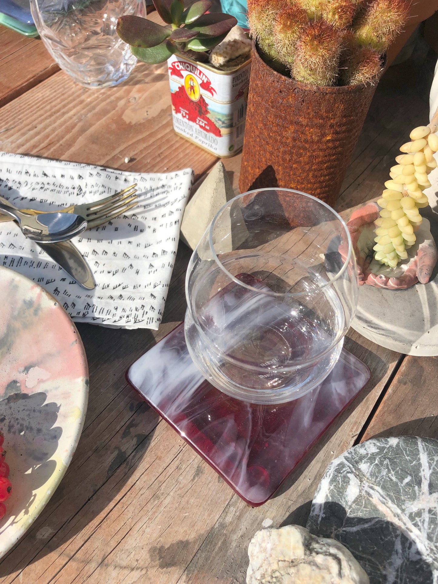Marbled Glass Coaster Cranberry Ice