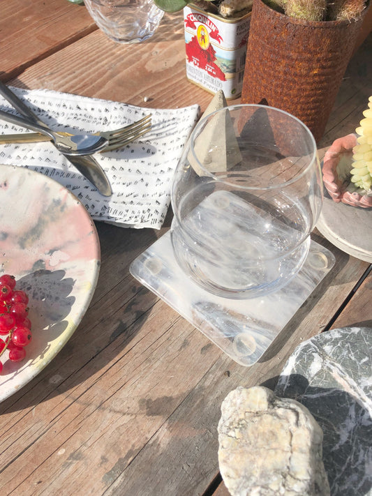 Marbled Glass Coaster White Ice