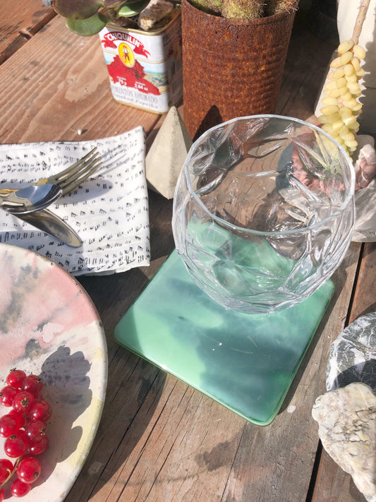 Marbled Glass Coaster Emerald Sparkle