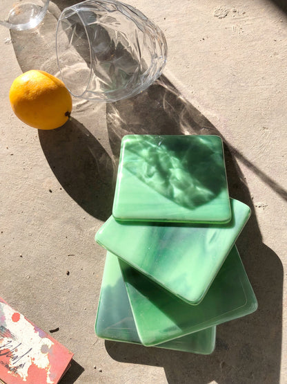 Marbled Glass Coaster Emerald Sparkle
