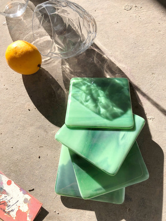 Marbled Glass Coaster Emerald Sparkle