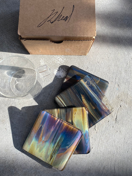 Marbled Glass Coaster Petrified Wood