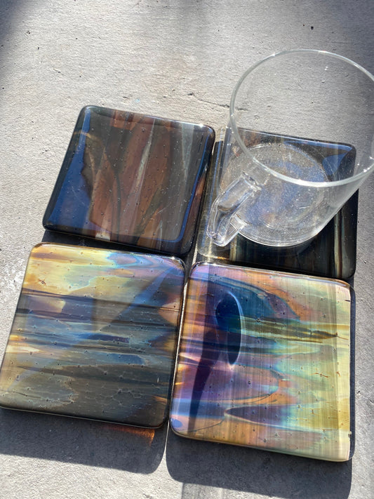 Marbled Glass Coaster Petrified Wood