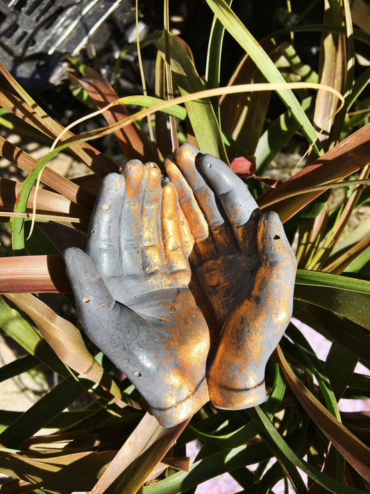 Gold Gilded Charcoal Concrete Hands Catchall
