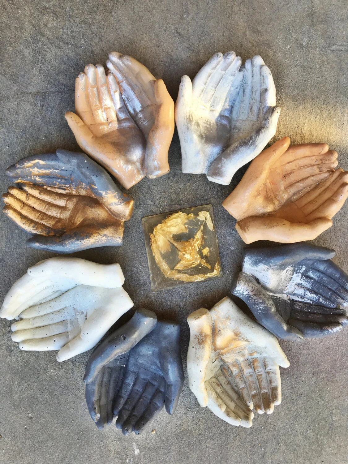 Gold Gilded Natural Concrete Hands Catchall