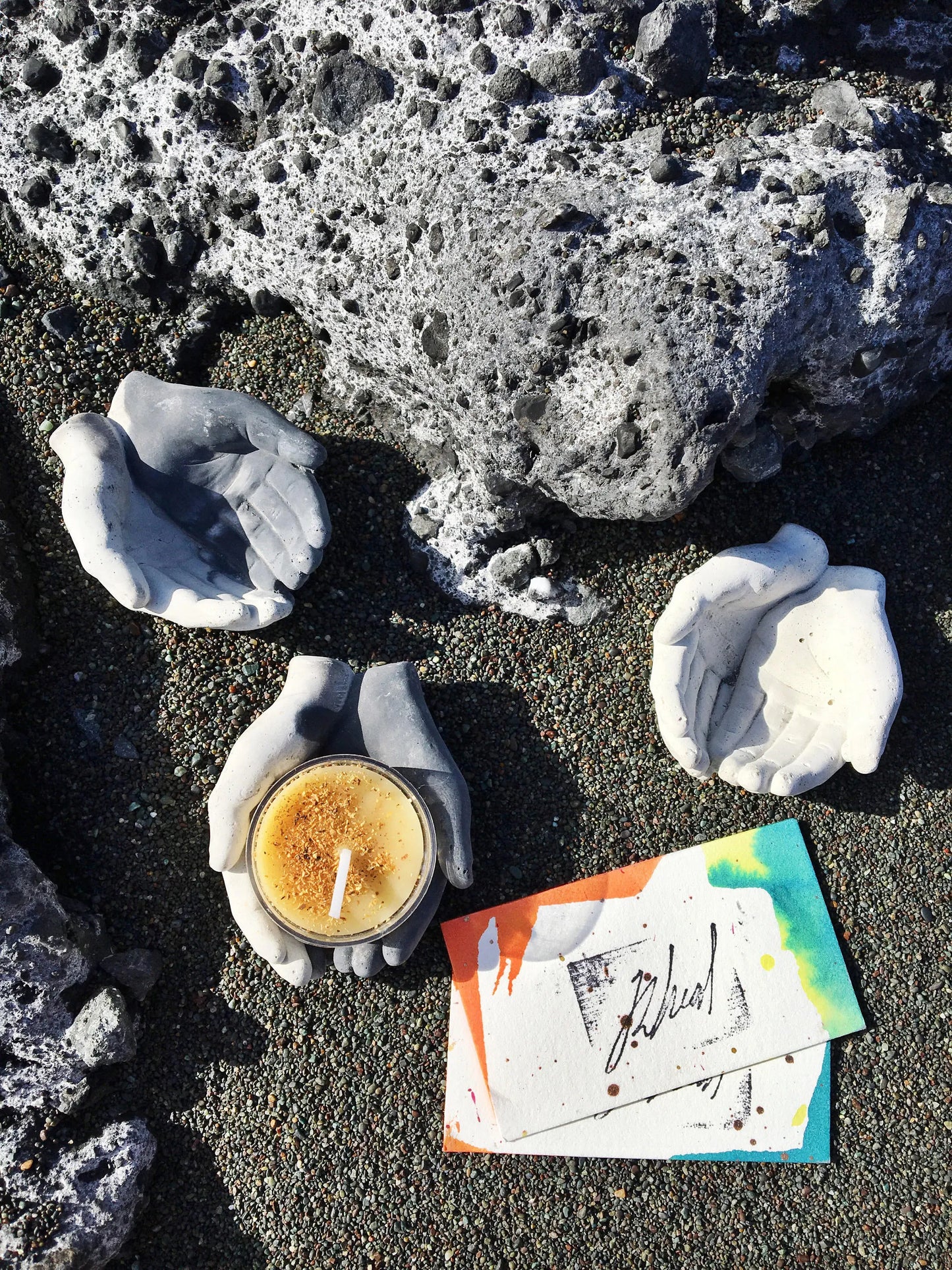 Dual Charcoal and Natural Concrete Hands Catchall
