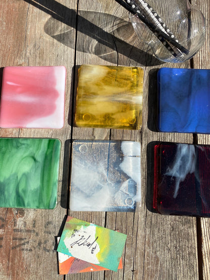 Marbled Glass Coaster Sapphire Swirl