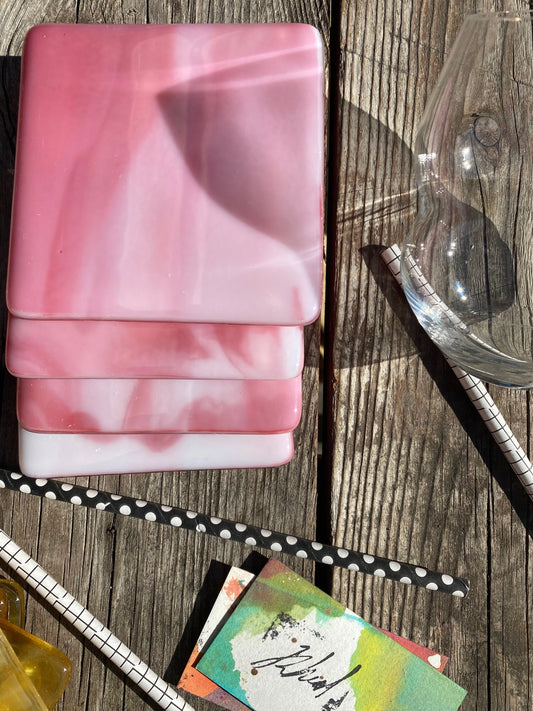 Marbled Glass Coaster Strawberry Swirl