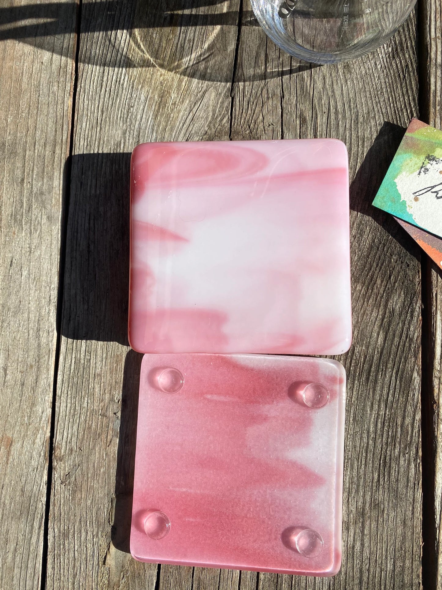 Marbled Glass Coaster Strawberry Swirl