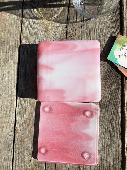 Marbled Glass Coaster Strawberry Swirl