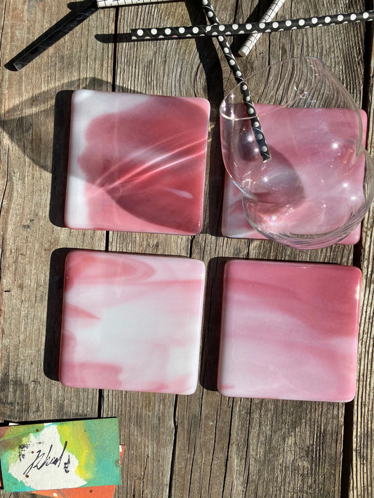 Marbled Glass Coaster Strawberry Swirl