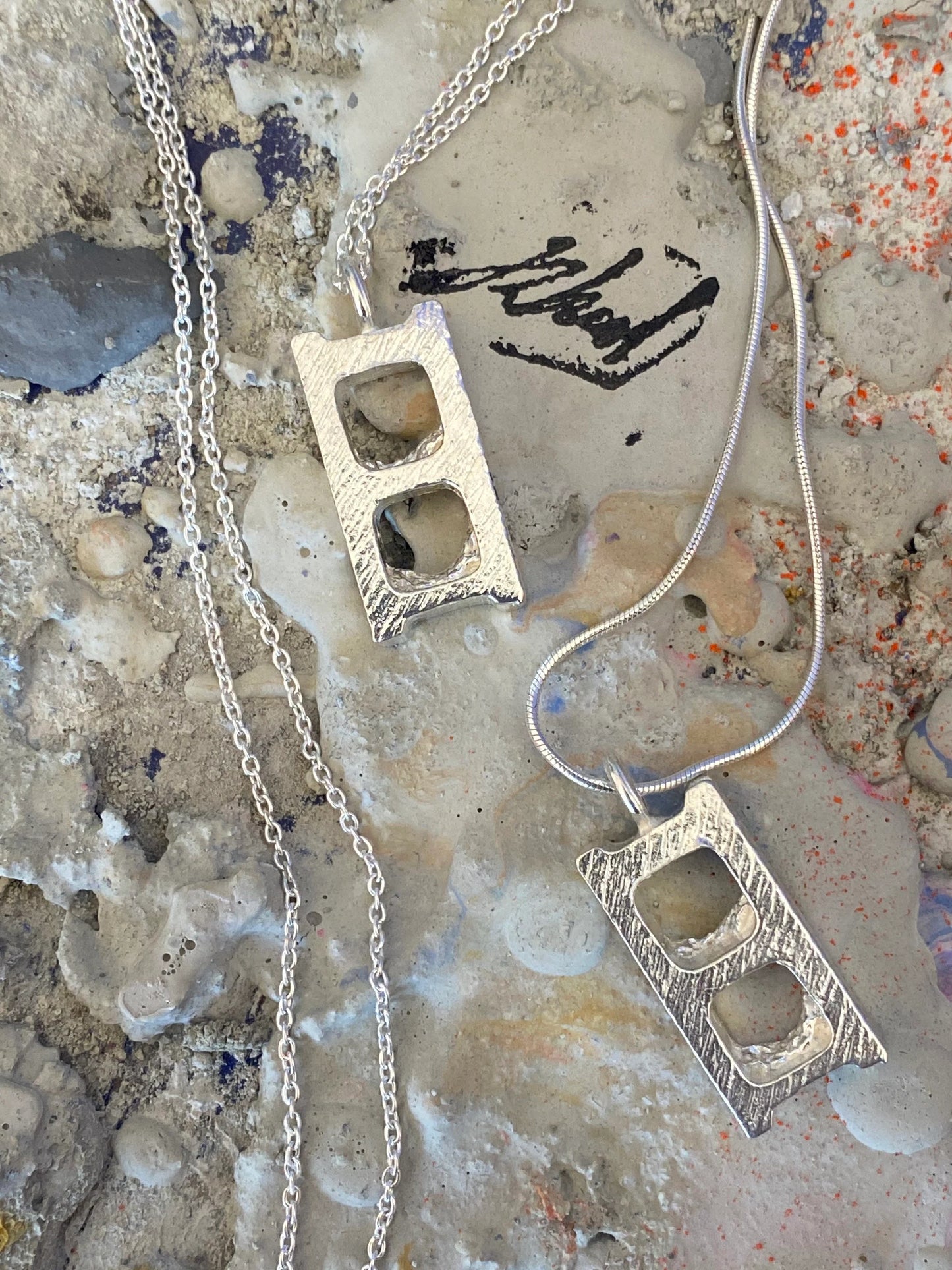Sterling Silver Brick Charm Necklace