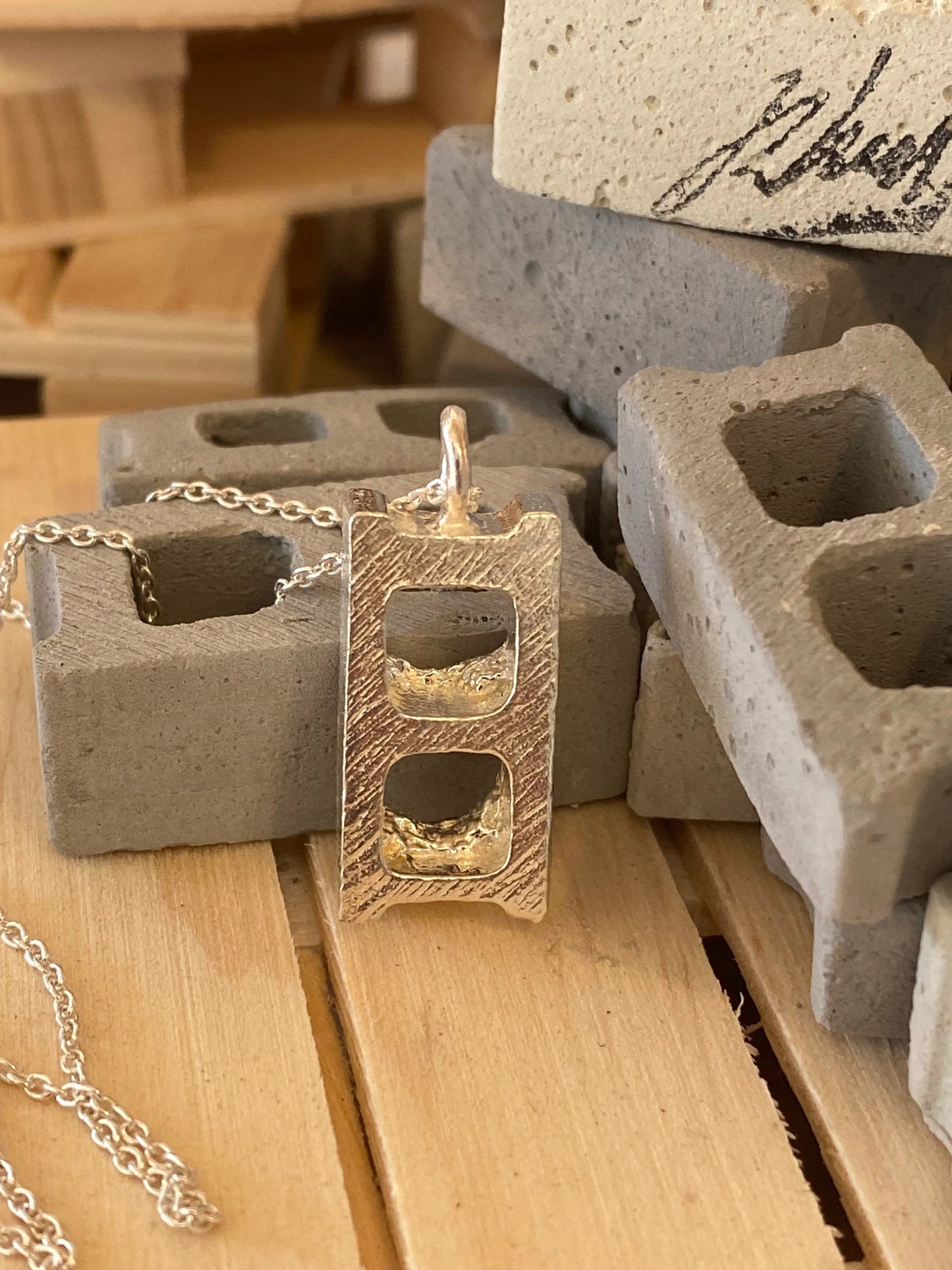 Sterling Silver Brick Charm Necklace