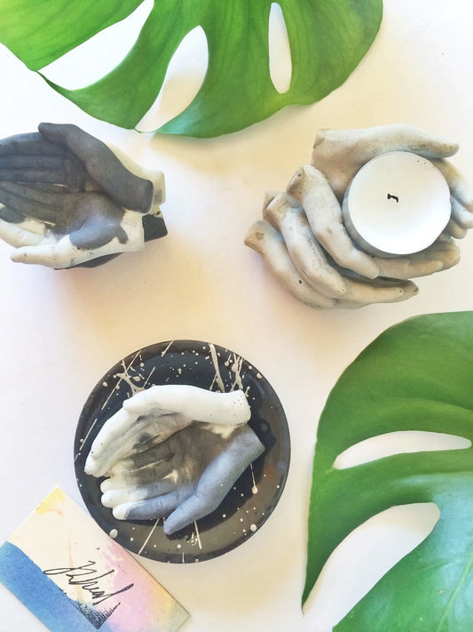 Dual Charcoal and Natural Concrete Hands Catchall
