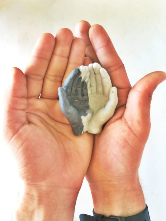 Dual Charcoal and Natural Concrete Hands Catchall