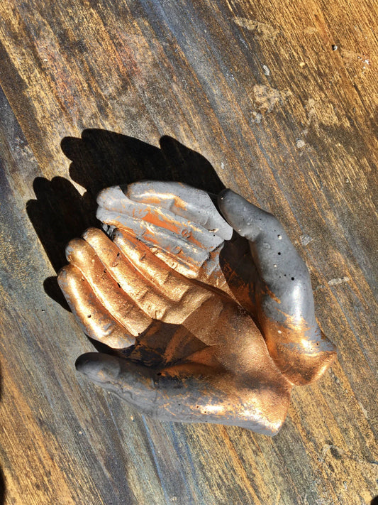 Gold Gilded Charcoal Concrete Hands Catchall